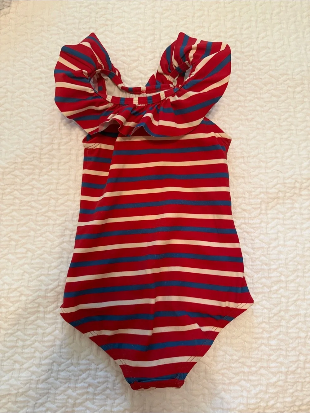 Hanna Andersson Striped ruffle-neck One-Piece